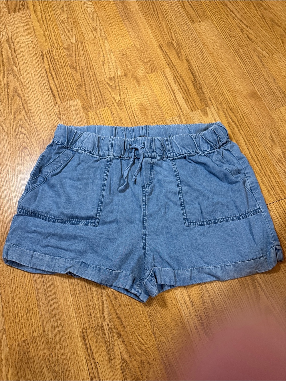 Lightweight Summer Velvet Heart Blue Shorts w/ Denim-Look - Large - Relaxed Fit